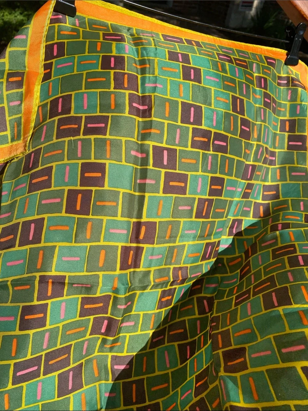 Vintage Vera Neumann Ladybug Geometric Scarf -Orange,Yellow,Pink, Brown & Green